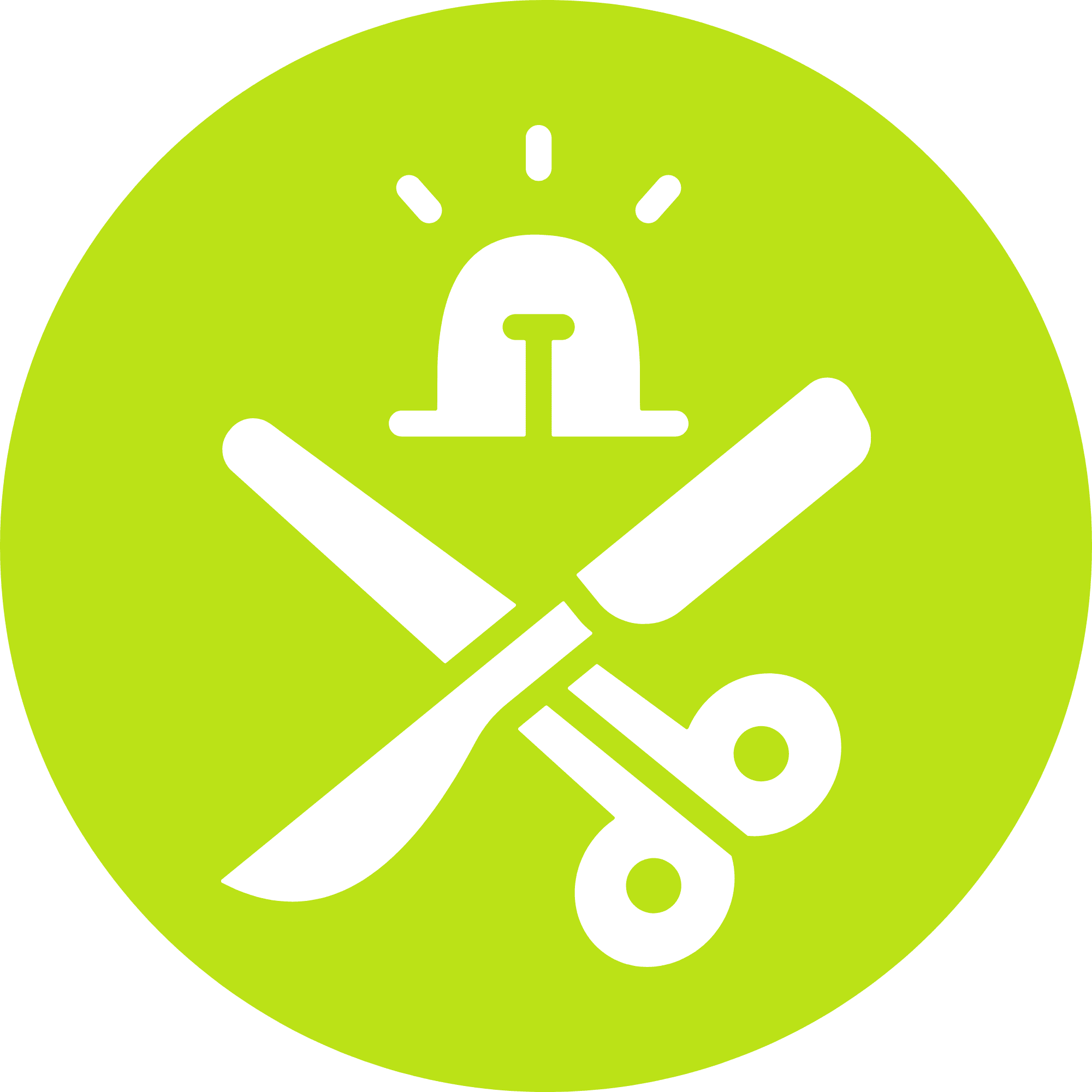 white surgical tools in a green circle