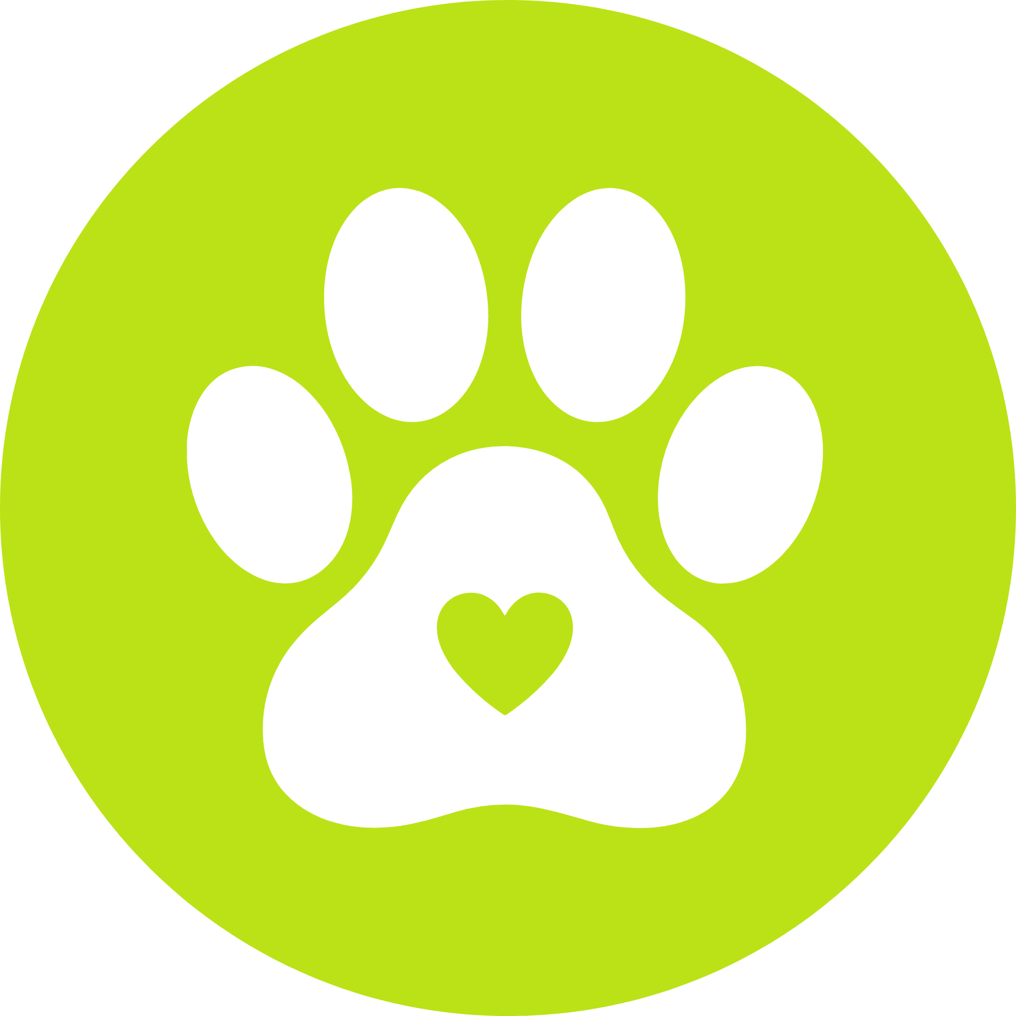 white paw print in a green circle